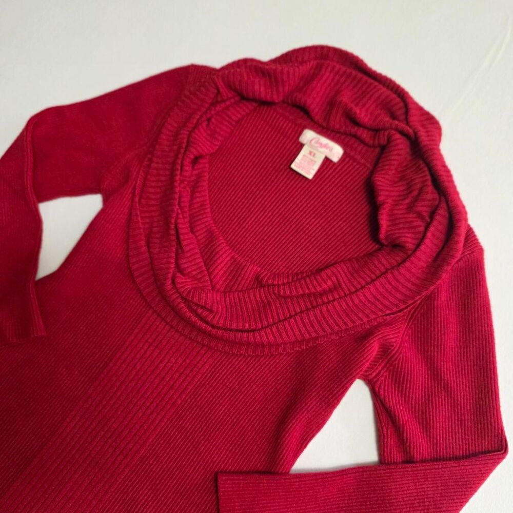 Candie's Red Ribbed Cowl-Neck Tunic Sweater women's XL
